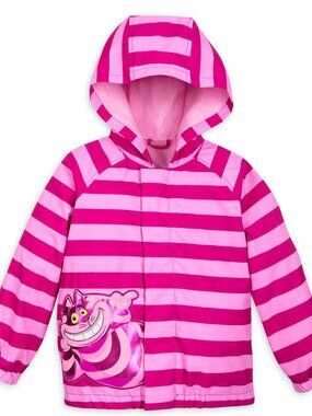 Disney Girls Alice in Wonderland Cheshire Cat  Rain Jacket attached carry bag